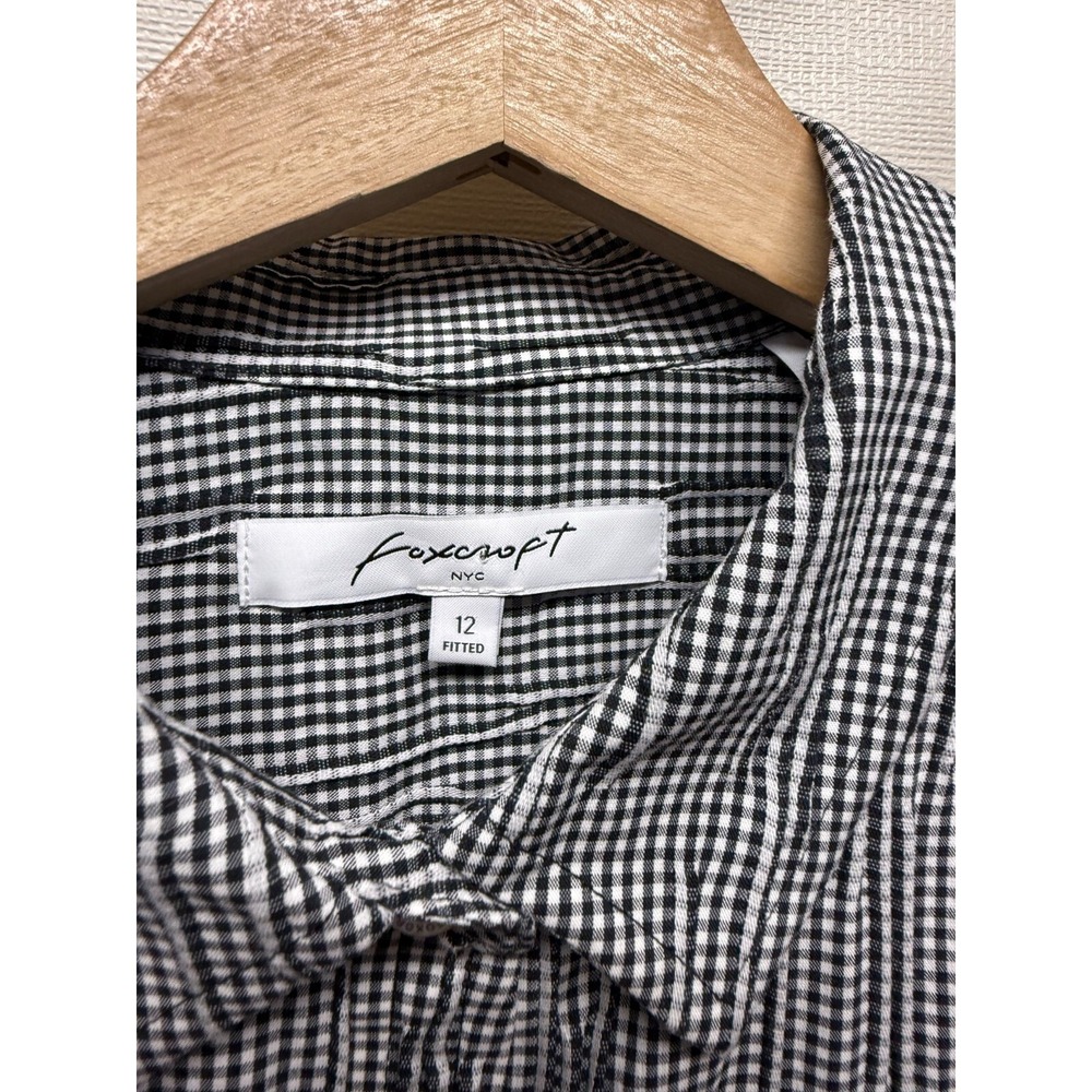 Foxcroft Women Sz 12 Long Sleeve Shirt Fitted Button Up Cotton Black White Check - Picture 4 of 7